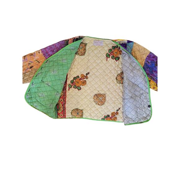Sacred Threads Silk Quilted Patchwork Artsy Cottage Granola Girl Jacket Size XL - Picture 4 of 7